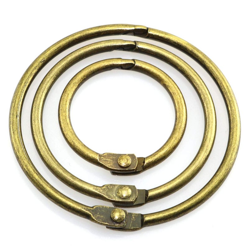 Lind Kitchen 50pcs 1" 1.5" 2" Bronze Book Ring Assorted Kit Metal Loose Leaf Book Binder Hinged Buckle Rings Scrapbook Sketchbook Craft Photo Album DIY Binding Ring 25/38/51mm - Image 2